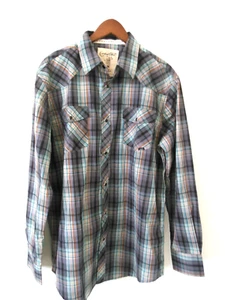 Camisa a Cuadros Azul Estilo Occidental Marca Coastal Para Hombres Cierre con Botones a Presión Talla XL - Imagen 1 de 8