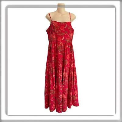 Christian LaCroix Linen Blend Red Floral Maxi Dress Sleeveless Pocket Size Large - Image 1 of 4