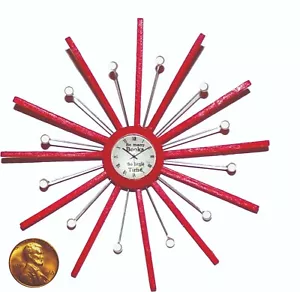 New! 1:12 OOAK Red Dollhouse Miniature Wood Ball Wall Clock Mid-Century Modern - Picture 1 of 5
