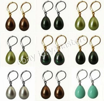 Hübsche 12x16mm Echte Südsee Muschel Perle Träne Dangle Leverback Ohrringe AAA - Bild 1 von 4