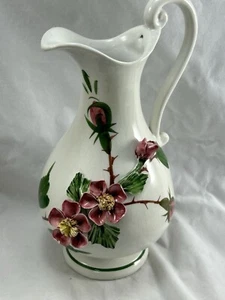 Jarra de cerámica mayólica floral detalle aplicado blanco/rosa ITALIANO VINTAGE c.1960 - Imagen 1 de 14