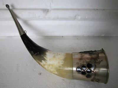 Taza enchapada en plata Kubachi cuerno de búfalo para beber vino del Cáucaso vintage (UD) Foto 1 de 4