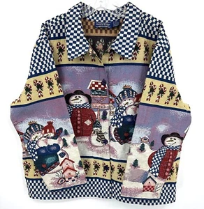 Vintage Willow Ridge Jacket Womens 2X Snowman Christmas Holiday Button Tapestry - Picture 1 of 9