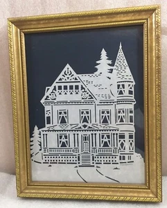 Victorian House silhouette paper framed picture 10" x 12.5" by P. Dougherty - Picture 1 of 3