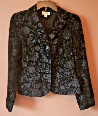 Chaqueta floral de terciopelo negro para mujer Talbots manga larga talla 6 Foto 1 de 4