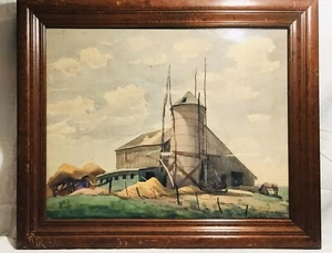 Pintura de acuarela Rudolph Bundasz (WA, OH, Hungría, 1911-2003) GRANERO - Imagen 1 de 8