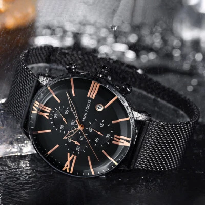 MINI FOCUS Hombre Reloj de Cuarzo Malla Acero Cuenta Regresiva Reloj de Pulsera Hombre Reloj de Negocios Foto 1 de 4