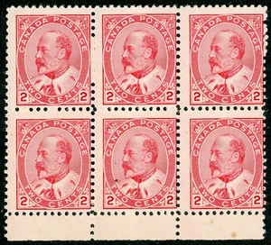 1903 Canada Stamp #90 Mint Never Hinged Average Original Gum Block of 6 - Picture 1 of 2