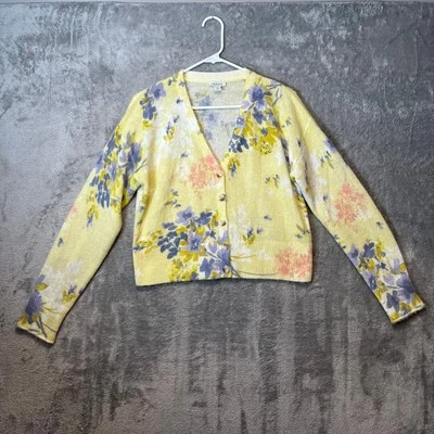 Cárdigan Suéter Sundance Mezcla Lana Floral Amarillo Púrpura Rosa Talla S Cottagecore Foto 1 de 4