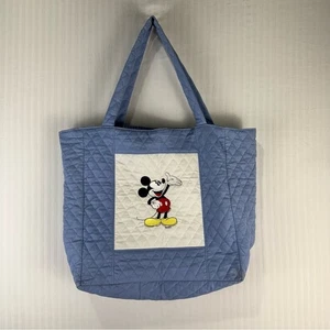 Disney Iconic Mickey & Minnie Mouse Blue/White Quilted Tote Bag Handmade Vintage - Picture 1 of 6