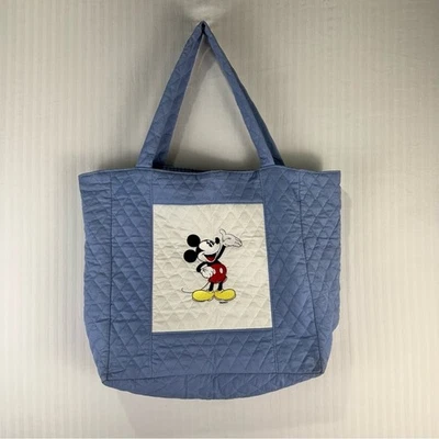 Bolso de Mano Disney Icónico Mickey & Minnie Mouse Azul/Blanco Acolchado Hecho a Mano De Colección Foto 1 de 4