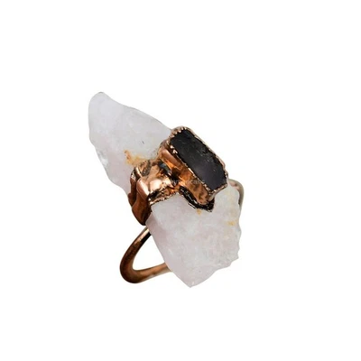 Anillo solitario electroformado con piedras preciosas ásperas cuarzo rosa venta día de las hermanas cobre Foto 1 de 4