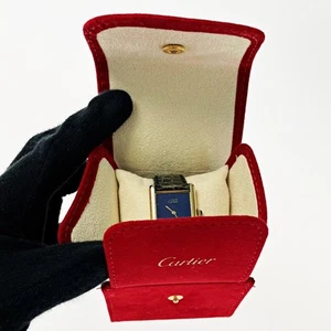 Cartier Must Tank Vermeil SV925 G20M Navy Blue Hand-wound Leather Men's Watch - Picture 1 of 8