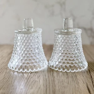 Clear Sconce Cup Diamond Cut Hobnail Glass Peg Votive Vintage 3.5" Set Of 2 - Picture 1 of 5