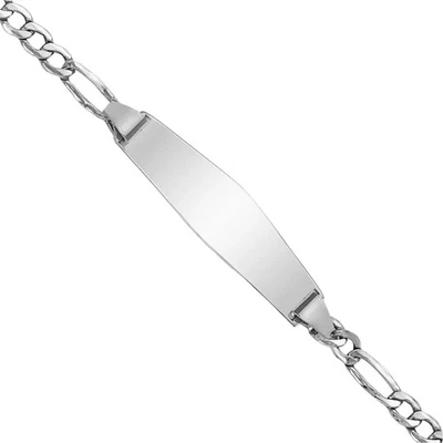 14K Solid White Gold Soft Figaro Link ID Bracelet - Image 1 of 4