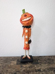 Retired Debra Schoch Halloween Pumpkin Girl Paper Mache W/ Black Cat Bag 17.5”H - Picture 1 of 24