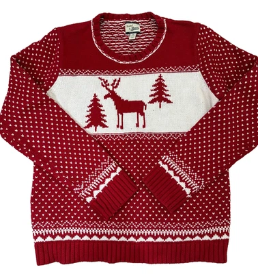 Cozy Red & White Knit Holiday Sweater Reindeer Pine Tree Winter Cabincore Sz M - Image 1 of 4
