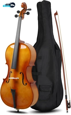 Full-Size Cello, Beginner Cello 4/4, Acoustic Cello Set with Portable Bag, Bow - Image 1 of 4