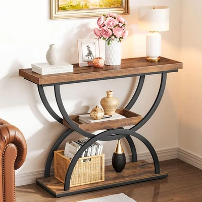 Entryway Table, 39.4" Console Table, 3-Tier Industrial Sofa Table Behind Couc... - Image 1 of 4
