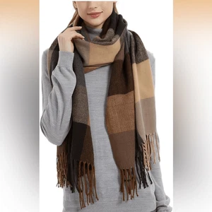 NUEVO CON ETIQUETAS Wander Agio Mujeres Marrón Mantón Largo Rejilla Grande Invierno Cálido Enrejado Bufanda Grande - Imagen 1 de 7