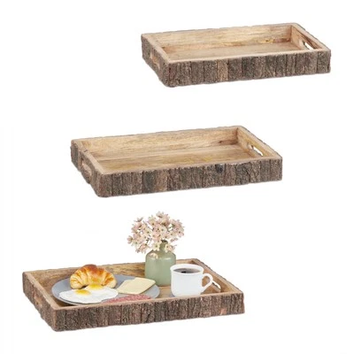 Tablett Küchentablett Serviertablett Mangoholz Holztablett 3er Set Dekotablett - Bild 1 von 4