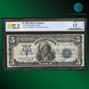 Certificado de plata de cinco dólares Fr.280 1899 "BILLETE JEFE INDIO" PCGS 12 06912 - Imagen 1 de 2
