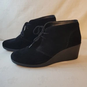 Crocs (Women's 10W) Leigh Black Suede Wedge Ankle Boots Booties - Picture 1 of 8