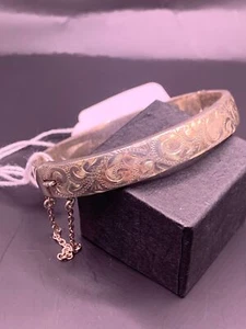 STERLING SILVER BANGLE - CHAIN WITH FLORAL DECAL - Picture 1 of 1