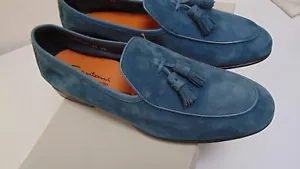 SANTONI MOCCASINS 42.5 GENUINE LEATHER SUEDE 690.00 AUTHENTIC CARD SAN-0106 - Picture 1 of 6