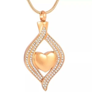 Gold Teardrop Heart Cremation Urn Pendant Ashes Necklace Funeral Memorial  - Picture 1 of 6