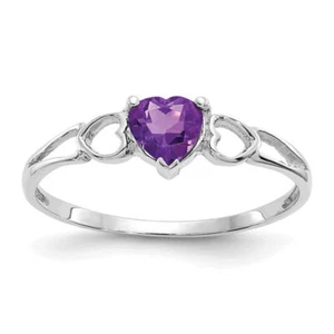 10K Solid White Gold Amethyst Heart Ring - Picture 1 of 36