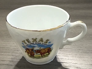 VTG Texas Souvenir Porcelain Tea Cup W/ Texas Longhorns & The Lone Star State - Picture 1 of 7