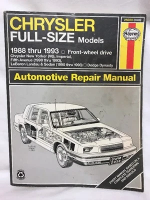 Chrysler modelos tamaño completo 1988-1993 Haynes manual de reparación 25020 Foto 1 de 4