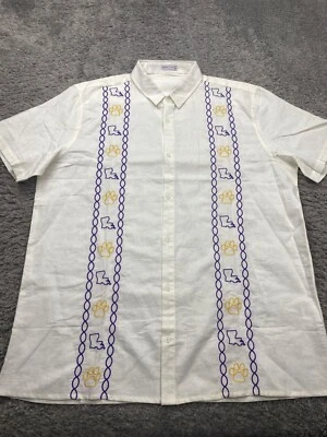 Dat Mambo Guayabera Shirt Men 3XL White Linen LSU Tigers Mardi Gras Button Up - Image 1 of 4