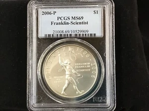 2006-P Franklin-Scientist Silver Dollar PCGS MS69 Gem BU B0463 - Picture 1 of 6