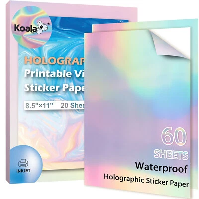 60 Koala Holographic Sticker Paper for Printer - Printable Vinyl Glossy Adhesive - Image 1 of 4