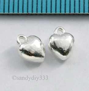 4x STERLING SILVER SWEET PUFF HEART CHARM PENDANT BEAD 6mm #2328 - Picture 1 of 2