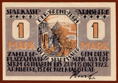 #38559 Arnsberg, Germany 1921. Notgeld – local banknote 1 Mark - Image 1 of 2