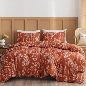 Bedding Floral Terracotta Comforter Set Full Size Bed Set with 2 Pillow Cases - Picture 1 of 8