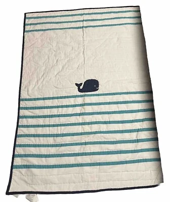 Pottery Barn Kids Quilt Toddler Baby Whale Nautical Sea Ocean Blue New With Tags - Image 1 of 4