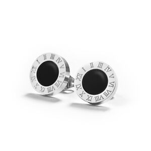 Fashion Silver Round Black Crystal Anti Allergic Stainless Steel Earring Jewelry