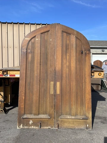 ATL 15 Antique Pair quartersawn oak double doors arch top 6‘ x 106.5 x 2.25 Cover