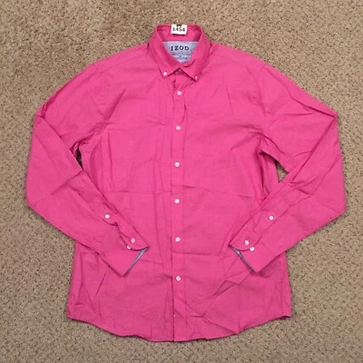 Izod Shirt Mens 15.5 Slim Fit Pink Long Sleeve Button Up  - Image 1 of 4