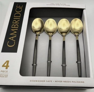 CAMBRIDGE TWO TONE PLATED STAINLESS STEEL FLATWARE SPOON SET 4 PIECE - Picture 1 of 6