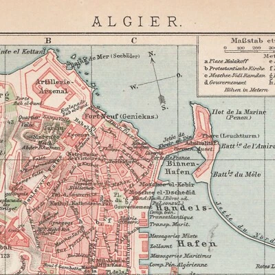 ALGIERS al-Jazāʾir  Original  Map  DATED  1901 ALGERIA Alger Antique Vintage Map - Image 1 of 4