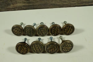 9-Brass Pull Knobs Basket Weave Pattern 1-5/16" Round 1" Depth Modern Classic - Picture 1 of 5