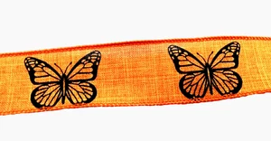 Monarch Butterfly 1.5" by 2 yd Wred Ribbon Black on Orange Spring Summer - Picture 1 of 7