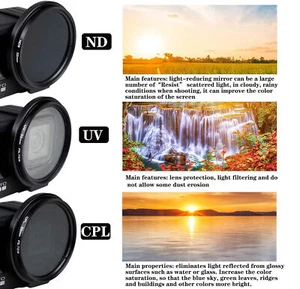 Filtro obiettivo 52mm UV CPL ND8 con anello adattatore per GoPro Hero 9/10/11//12/13 - Foto 1 di 17