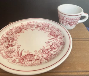 Shenango Porzellan AVON rote Blumen und Band Restaurantgeschirr RimRol Wel Roc Vintage - Bild 1 von 8