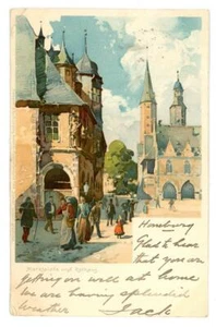 1902 Deutschland Postkarte Marktplatz und Rathaus in Hamburg - Bild 1 von 2